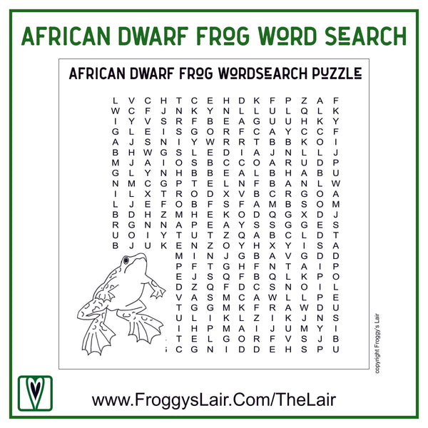 Froggy Printable African Dwarf Frog Word Search Puzzle